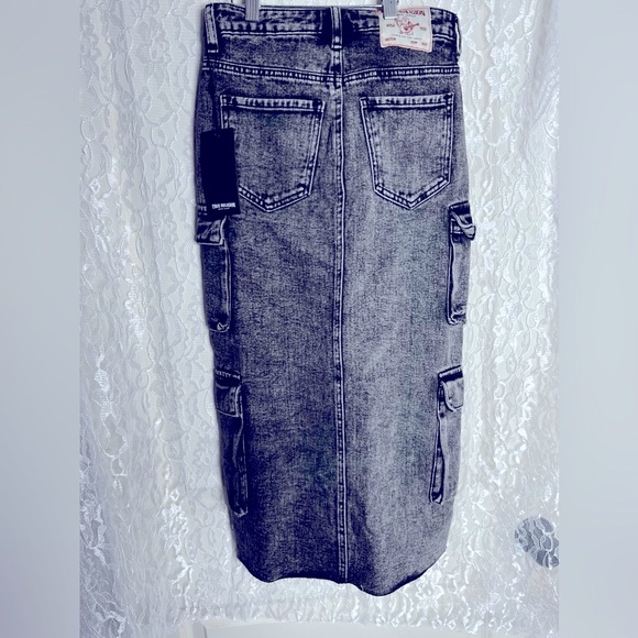 True Religion Urban Outfitters Denim Cargo MIDI Slit Skirt - Picture 6 of 11